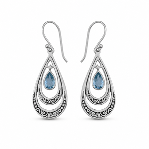 Boucles d'oreilles fines en argent sterling 925 avec topaze bleue naturelle facettée BER-23, prêtes à être expédiées, en stock, faible MOQ, bijoux indiens pour femmes - Product Image 1