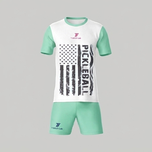 Uniforme de pickleball unisexe respirant imprimé, antibactérien, col rond, manches courtes, été, 100% polyester - Product Image 1
