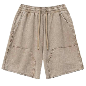 Shorts de jogging pour hommes en coton délavé à l'acide, en molleton bouclette à ourlet brut, style vintage, streetwear, respirant et antibactérien – Meilleures ventes - Product Image 1