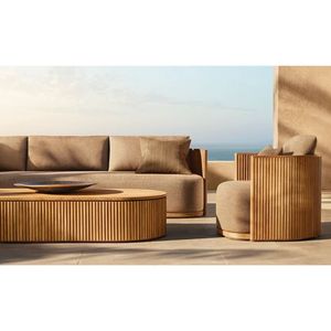 Sillón giratorio de exterior Velmora The Langham de madera de teca maciza, sillón de lujo para patio, jardín, hotel, resort, muebles personalizados de Indonesia - Product Image 5