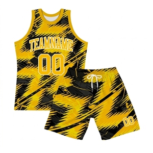 Conjunto de Uniforme de Baloncesto Sublimado Personalizado, Transpirable, de Malla, Amarillo y Negro, Nombre del Equipo 00, Unisex, Secado Rápido, Ropa Deportiva para Todas las Temporadas - Product Image 1
