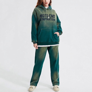ชุดเสื้อฮู้ด Moto End Corporation สำหรับผู้ชาย ทรงโอเวอร์ไซส์ สไตล์สตรีทแวร์ ผ้าฝ้ายย้อมสีแบบ Garment Dyed ผ้าเฟรนช์เทอร์รี่ ดีไซน์กระเป๋าเสื้อ เหมาะสำหรับใส่ในฤดูใบไม้ร่วง - Product Image 5