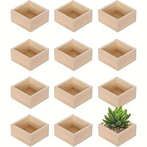 Set di 12 Scatole Rustiche Quadrate in Legno Grezzo per Artigianato, Organizzatori Decorativi per Oggetti d'Arte, Collezioni, Arredamento Casa e Esposizione su Scrivania - Product Image 1