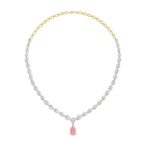 Collar de cadena de tenis nupcial de lujo chapado en oro de 18 quilates con diamantes rosas talla pera para mujer, venta al por mayor - Product Image 3