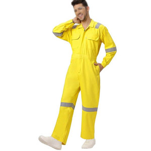 Combinaison de travail jaune haute visibilité pour homme en polyester avec bandes réfléchissantes, uniforme de sécurité coupe-vent certifié CE/UE - Product Image 2