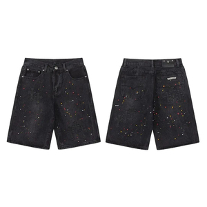 Shorts en jean pour homme, style streetwear, avec logo personnalisé, design en relief, pierres de cristal légères, décontracté, respirant, été - Product Image 3