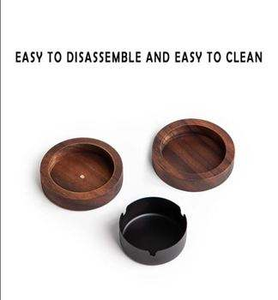 Mini cendrier rond en bois avec finition couleur marron, parfait pour le bureau et la restauration, forme ronde, lot de 2, base plate - Product Image 5