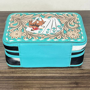 Estuche de Joyería de Cuero Turquesa Premium, Hecho a Mano, con Diseño de Póker, Elegante, para Anillos y Collares - Product Image 5