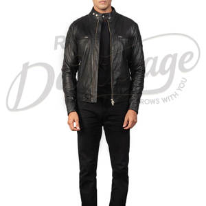 Veste de motard en cuir noir pour homme, matelassée en losanges, en véritable peau de mouton, coupe ajustée, pour l'automne et l'hiver - Product Image 6