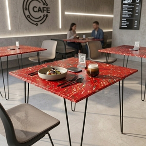 Mesa de Comedor Cuadrada de Plástico Reciclado, Muebles Modernos Ecológicos y Duraderos para el Hogar, Hotel, Restaurante y Cafetería - Product Image 4