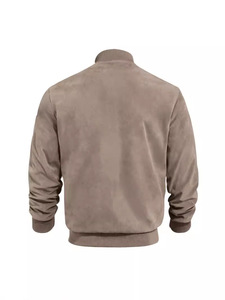Men's <b>Suede</b> Bomber <b>Jacket</b> Stand Collar Regular Sleeve Solid Color Casual Autumn Style Pullover Closure - Product Image 6