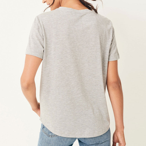 Women's Gray Crew Neck <b>T</b>-<b>Shirt</b> With <b>Sequined</b> Geometric Print Loose Fit Short Sleeve Casual Knitted 100% Cotton Breathable - Product Image 4