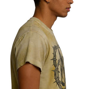 Camiseta de punto para hombre, 100% algodón, con lavado ácido, estilo vintage gótico, oversize, desgastada, con estampado de cruz y catedral, estilo streetwear, al por mayor - Product Image 3