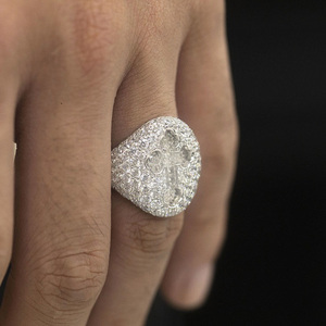 925 <b>Silver</b> Lab Grown Diamond <b>Cross</b> Ring <b>Mens</b> Religious Statement Ring Round Cluster Gothic Christian Jewelry - Product Image 4