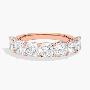 Seven Stone <b>Cushion</b> Lab Grown Diamond <b>Ring</b> in Yellow Gold - Product Image 6