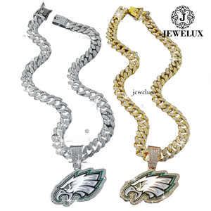 Hot Sale Men's 22K Gold Plated Moissanite Eagle Pendant <b>Necklace</b> Hip Hop Style Link Chain Everyday Wear Jewelry From India - Product Image 3