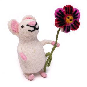 Handmade Needle Felted White Mouse with Flower - Handcrafted Wool <b>Felt</b> <b>Animal</b> Figurine for Home Decor, Nursery, and Personalized - Product Image 4
