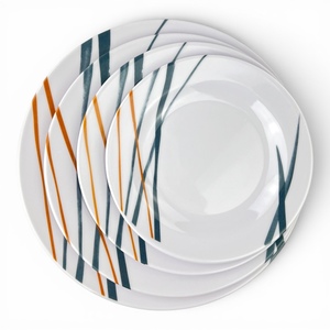 Plato Plano de Melamina, Diseño Minimalista, Rayas Azules y Naranjas Pigmentadas, Platos Modernos, Aptos para Microondas y Lavavajillas - Product Image 6