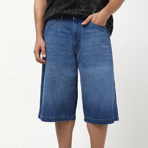 Pantalones Cortos de Mezclilla para Hombre, Estilo Urbano Informal para Fin de Semana, Lavado Índigo Desgastado, Look Clásico, 100% Algodón, Cintura Alta con Cierre de Cordón - Product Image 3