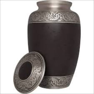 Urne funéraire en laiton noir de qualité supérieure pour cendres humaines adultes, gravée à la main avec bande en étain argenté, urne commémorative métallique. - Product Image 2