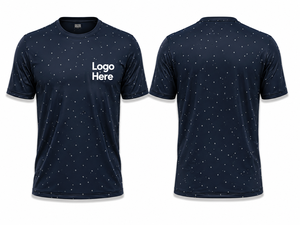 Camiseta de Manga Corta Azul Marino para Hombre con Estampado Digital de Puntos Blancos, Secado Rápido, Corte Regular, Cuello Redondo, Ropa Casual - Product Image 1