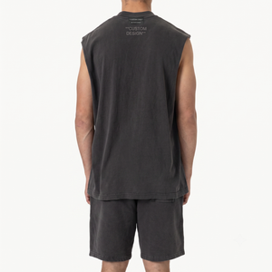 Camiseta sin mangas personalizada para hombre, estilo vintage, de algodón, corte muscular, para gimnasio, OEM, con aberturas en los brazos - Product Image 2