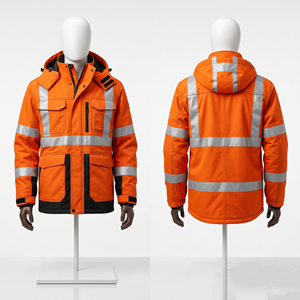 Veste de travail en polyester Oxford bleu marine 320 GSM avec panneau réfléchissant haute visibilité, broderie personnalisée, impression de logo - Product Image 2
