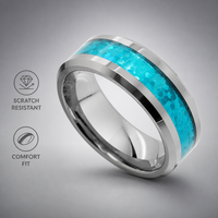 Bague en carbure de tungstène brossé argenté de 8 mm sur mesure avec incrustation d'opale bleue éclatante pour hommes – Vente en gros