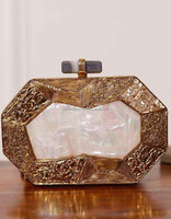 Tas Selempang Mutiara Berhias Rumbai Gaya Vintage dengan Kancing Terbuka, Koleksi Pengantin India
