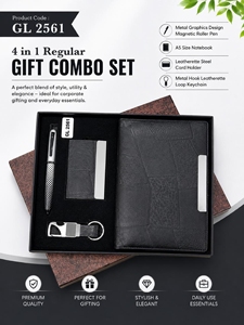 Ensemble cadeau d'entreprise élégant 4-en-1 : carnet A5, stylo à bille magnétique, porte-cartes, porte-clés en similicuir - Personnalisation du logo - Product Image 2