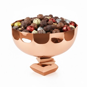 Tazón de Servir de Cobre Dorado Rosa de Diseño Moderno, Base Facetada de Forma Única, Tazón Decorativo de Metal para Chocolate, Plato para Dulces, Decoración del Hogar - Product Image 1