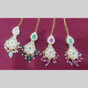 Gold Plated Alloy Maangtikka with <b>Crystal</b> Stone and Pearls Ethnic Bridal Headwear for Wedding Party & Engagement - Product Image 1