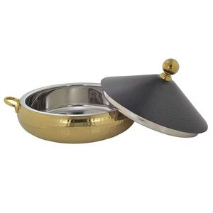 Chauffe-plat rectangulaire de luxe en or martelé avec support découpé au laser pour buffet d'hôtel et restauration - Product Image 5