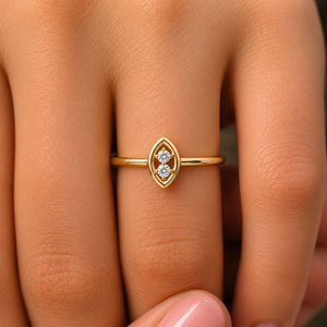Round Cut Lab Grown Diamond Marquise Shaped Two Stone <b>Ring</b> DEF VVS 14K 18K Yellow Gold OEM <b>Dainty</b> Engagement <b>Ring</b> Wholesale - Product Image 2
