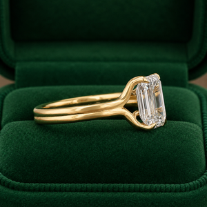 Bague de fiançailles solitaire en diamant de laboratoire taille émeraude, bague en or à double sangle, bague de mariée minimaliste, cadeau de mariage - Product Image 2