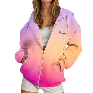 Winter Gradient Color Zip-up Hoodie Unisex Oversized Casual Hooded Breathable French Terry Polyester Regular Sleeve Style - Product Image 2