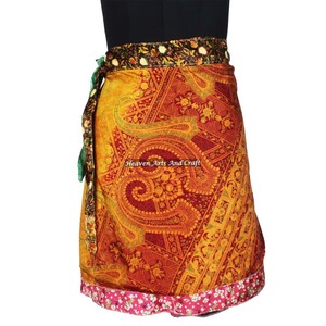 Mini-jupes imprimées pour soirée, style Bollywood, mini-jupes courtes enveloppantes, tenues de club, jupes courtes, jupes enveloppantes style sari, tendance bohème - Product Image 6