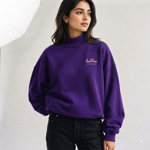 Sudadera Premium con Cuello Alto, Ligera, de Algodón y Felpa, con Bordado Personalizado, Hombros Caídos, Corte Relajado - Product Image 1