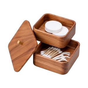 Contenedor Organizador de Almacenamiento de Algodón, Hisopos y Bolas de Algodón con Tapa, de Madera Natural, para Baño, Estilo Boticario, para Hotel, Venta al por Mayor - Product Image 1