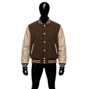 Nouveau style Veste universitaire en laine marron avec col et poignets rabattables, mode streetwear pour homme - Product Image 1