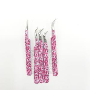 Pince à cils à pointe argentée pour revêtement en papier Dollars Pince à épiler solide Pince à épiler en acier inoxydable de haute qualité Étiquette personnalisée acceptée - Product Image 4