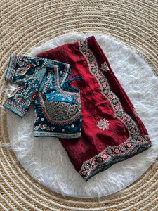 Sari en satin Premium Reglance avec broderie de sequins de 3 mm, bordure lourde, entièrement brodée, entièrement cousue, design traditionnel - Product Image 3