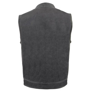 Chaleco de Cuero Negro Vintage Personalizado para Hombre, Chaleco de Motociclista sin Mangas, Chaleco de Cuero para Motocicleta con Cuello Alto - Product Image 5