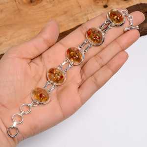 Bracelet en argent sterling 925 style vintage avec pierre précieuse ovale en ambre de la Baltique, bijoux bohèmes, cadeau pour femme - Product Image 4