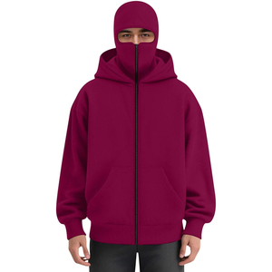 Sweat à capuche cagoule intégrale zippé pour homme en molleton 100% coton, hiver, épaules tombantes, masque facial intégral, impression numérique, anti-plis - Product Image 1