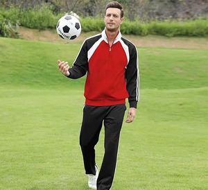 "COLOR BLOCK BLACK AND RED FULL ZIP JACKET AND MATCHING TRACK PANTS WITH <b>WHITE</b> TWO STRIPES MEN'S 2-PIECE" - Product Image 6