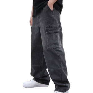 กางเกงยีนส์คาร์โก้ทรงหลวมสำหรับผู้ชาย – กางเกงเดนิมทรงหลวมขากว้างมีกระเป๋า สไตล์ฮิปฮอปสตรีทแวร์ - Product Image 1
