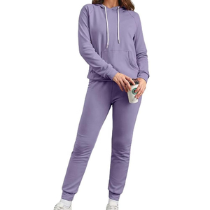 Conjuntos de chándal 100% algodón con logo personalizado, sudaderas con cremallera y pantalones de jogging, ropa deportiva para gimnasio, chándal para mujer. - Product Image 3