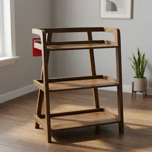 Mango Wooden Marble Eco-Friendly Modern Three Tier Open <b>Storage</b> Rack Solid Bookcase Organizer for School Living Room Office - Product Image 3