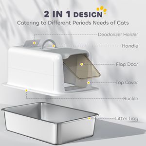 Lettiera per Gatti in Acciaio Inossidabile 2 in 1 con Coperchio Rimovibile, Paletta e Sacchetti Filtranti XL per Gatti Piccoli e Grandi, Bianca - Accessorio Durevole in Plastica per Animali Domestici - Product Image 6